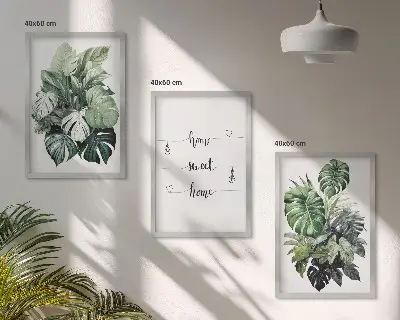 Listovi monstere u akvarelu set od 3 slike u okviru