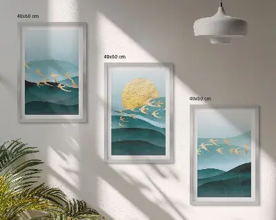 Apstraktni pejzaži zalaska sunca triptih u okviru