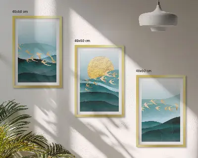 Apstraktni pejzaži zalaska sunca triptih u okviru