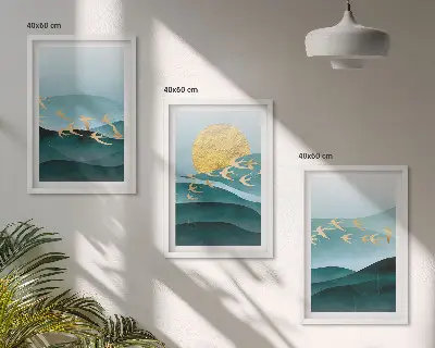 Apstraktni pejzaži zalaska sunca triptih u okviru