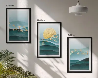 Apstraktni pejzaži zalaska sunca triptih u okviru