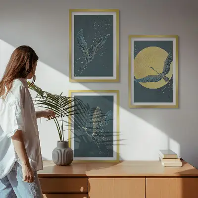 Ždralovi u letu noću set od 3 slike u okviru