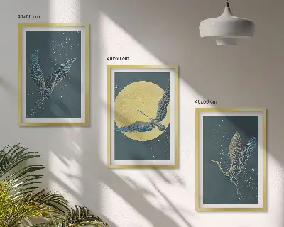 Ždralovi u letu noću set od 3 slike u okviru