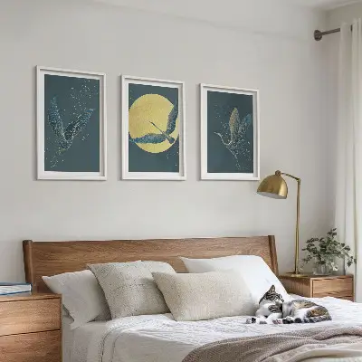 Ždralovi u letu noću set od 3 slike u okviru