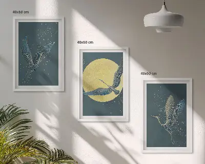 Ždralovi u letu noću set od 3 slike u okviru
