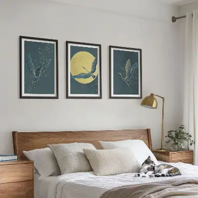 Ždralovi u letu noću set od 3 slike u okviru