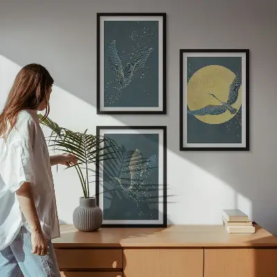 Ždralovi u letu noću set od 3 slike u okviru