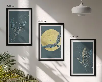 Ždralovi u letu noću set od 3 slike u okviru
