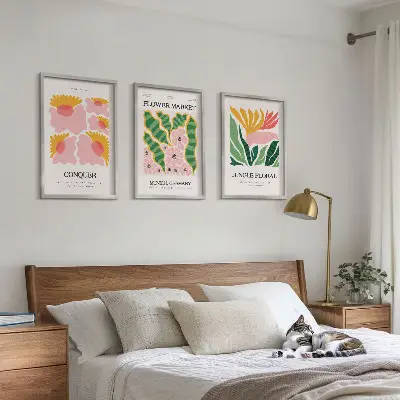 Moderni plakati s motivom cvijeća i lišća triptih u okviru
