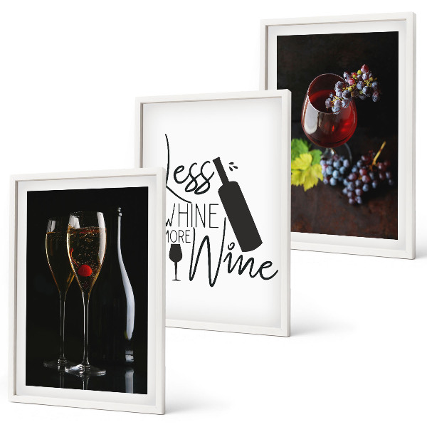 Set 3 slike u okviru Čaše vina s grožđem i natpisom