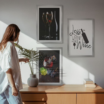 Set 3 slike u okviru Čaše vina s grožđem i natpisom