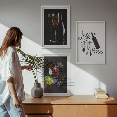 Set 3 slike u okviru Čaše vina s grožđem i natpisom