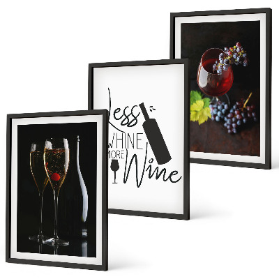 Set 3 slike u okviru Čaše vina s grožđem i natpisom