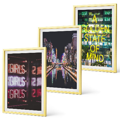 Set 3 slike u okviru Neonski znakovi rijeke noću