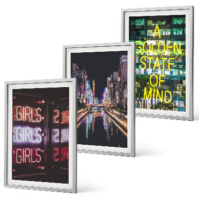 Set 3 slike u okviru Neonski znakovi rijeke noću