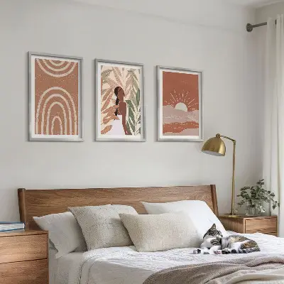 Apstraktni oblici u boho stilu set od 3 slike u okviru