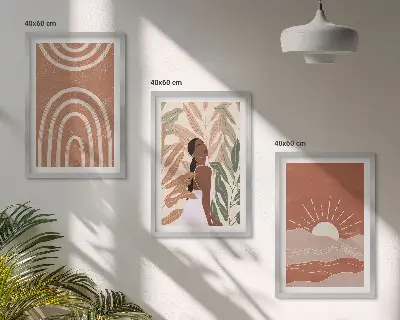 Apstraktni oblici u boho stilu set od 3 slike u okviru