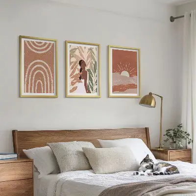 Apstraktni oblici u boho stilu set od 3 slike u okviru