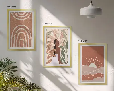 Apstraktni oblici u boho stilu set od 3 slike u okviru