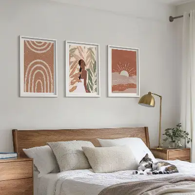 Apstraktni oblici u boho stilu set od 3 slike u okviru