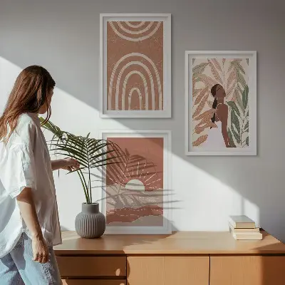 Apstraktni oblici u boho stilu set od 3 slike u okviru