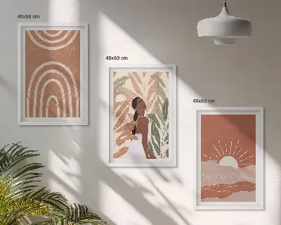 Apstraktni oblici u boho stilu set od 3 slike u okviru