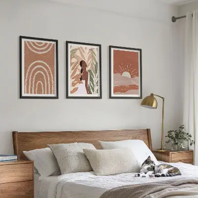 Apstraktni oblici u boho stilu set od 3 slike u okviru