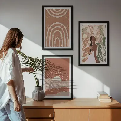 Apstraktni oblici u boho stilu set od 3 slike u okviru