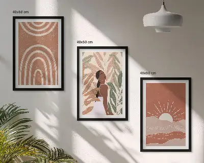 Apstraktni oblici u boho stilu set od 3 slike u okviru