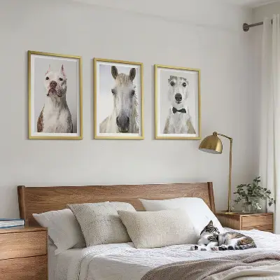 Elegantni portreti pasa i konja set od 3 slike u okviru