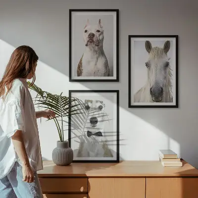 Elegantni portreti pasa i konja set od 3 slike u okviru