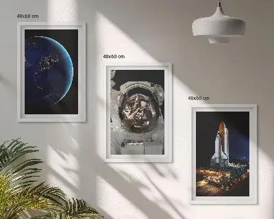 Set od 3 slike u okviru raketa, astronaut, svemir i Zemlja
