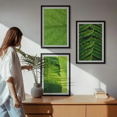 Makro fotografija tropskog lišća triptih u okviru