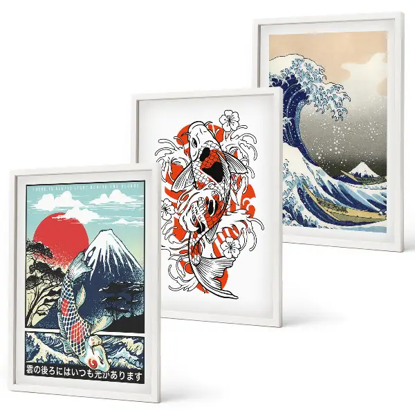 Zidna galerija slika s motivom japanskog vala i planina