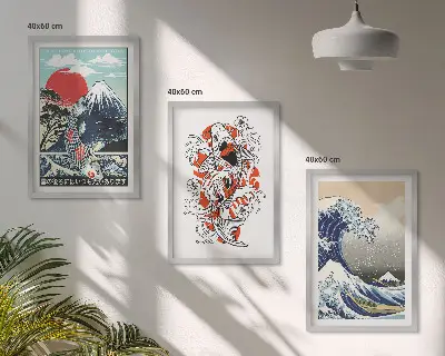 Zidna galerija slika s motivom japanskog vala i planina