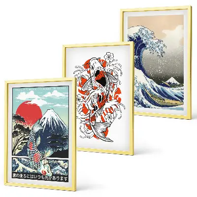 Zidna galerija slika s motivom japanskog vala i planina