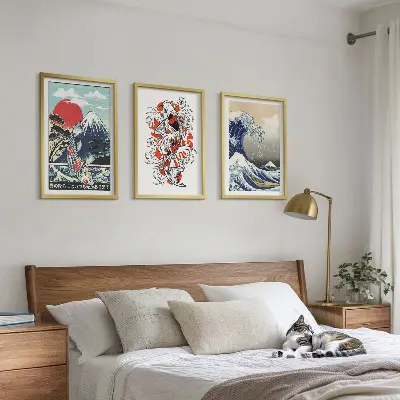 Zidna galerija slika s motivom japanskog vala i planina