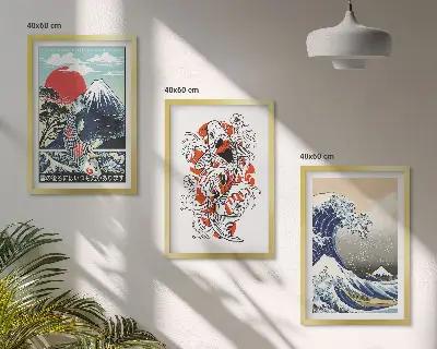 Zidna galerija slika s motivom japanskog vala i planina