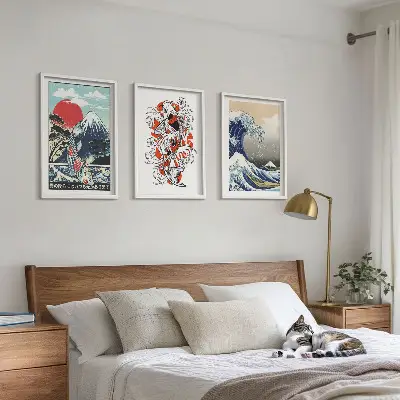 Zidna galerija slika s motivom japanskog vala i planina