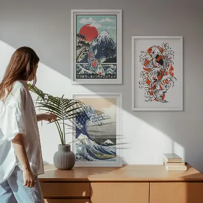 Zidna galerija slika s motivom japanskog vala i planina