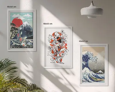 Zidna galerija slika s motivom japanskog vala i planina