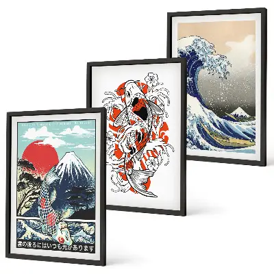 Zidna galerija slika s motivom japanskog vala i planina