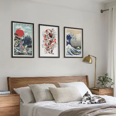 Zidna galerija slika s motivom japanskog vala i planina