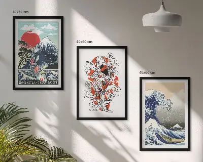 Zidna galerija slika s motivom japanskog vala i planina