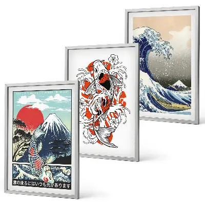 Zidna galerija slika s motivom japanskog vala i planina