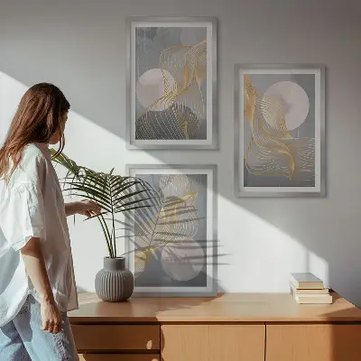 Apstraktni uzorci valovi krugovi triptih u okviru