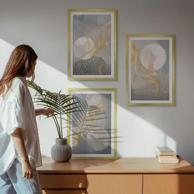 Apstraktni uzorci valovi krugovi triptih u okviru