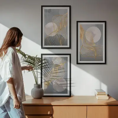 Apstraktni uzorci valovi krugovi triptih u okviru