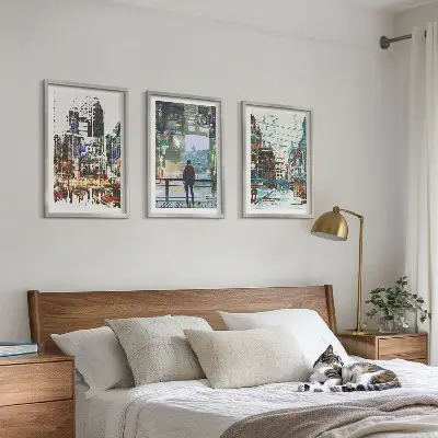 Šareni likovi modernih gradova set 3 slike u okviru