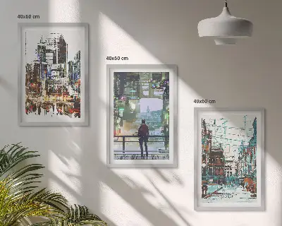 Šareni likovi modernih gradova set 3 slike u okviru
